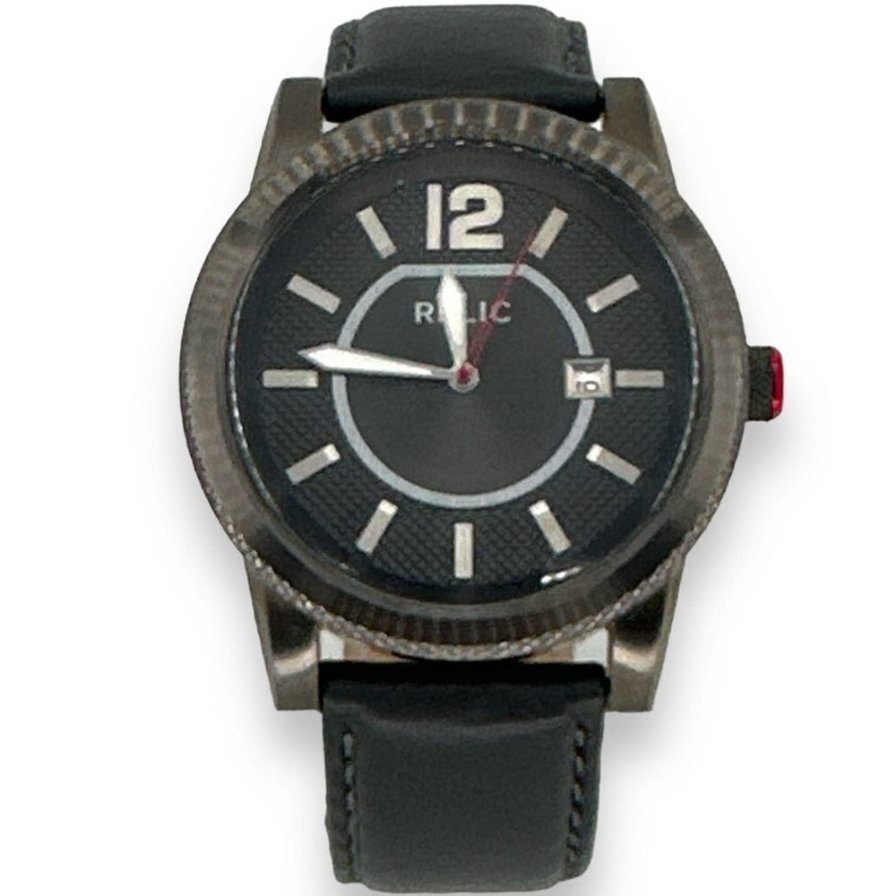 Relic Wristwatch For Mens Gray Genuine Leather Buckle Strap